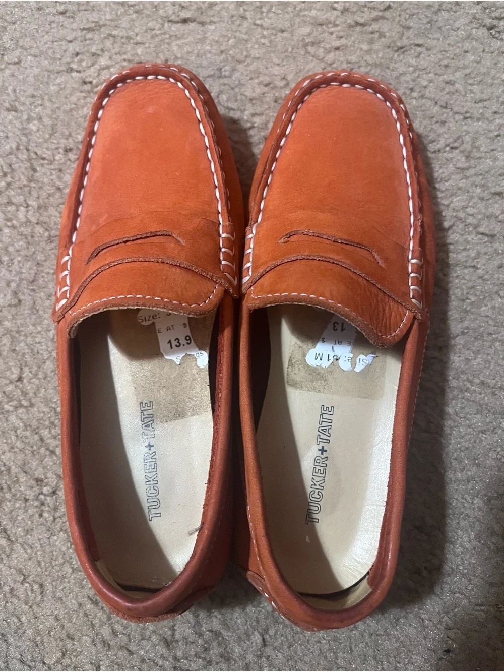 Tucker + Tate Orange Suede Penny Loafers with White Stitching